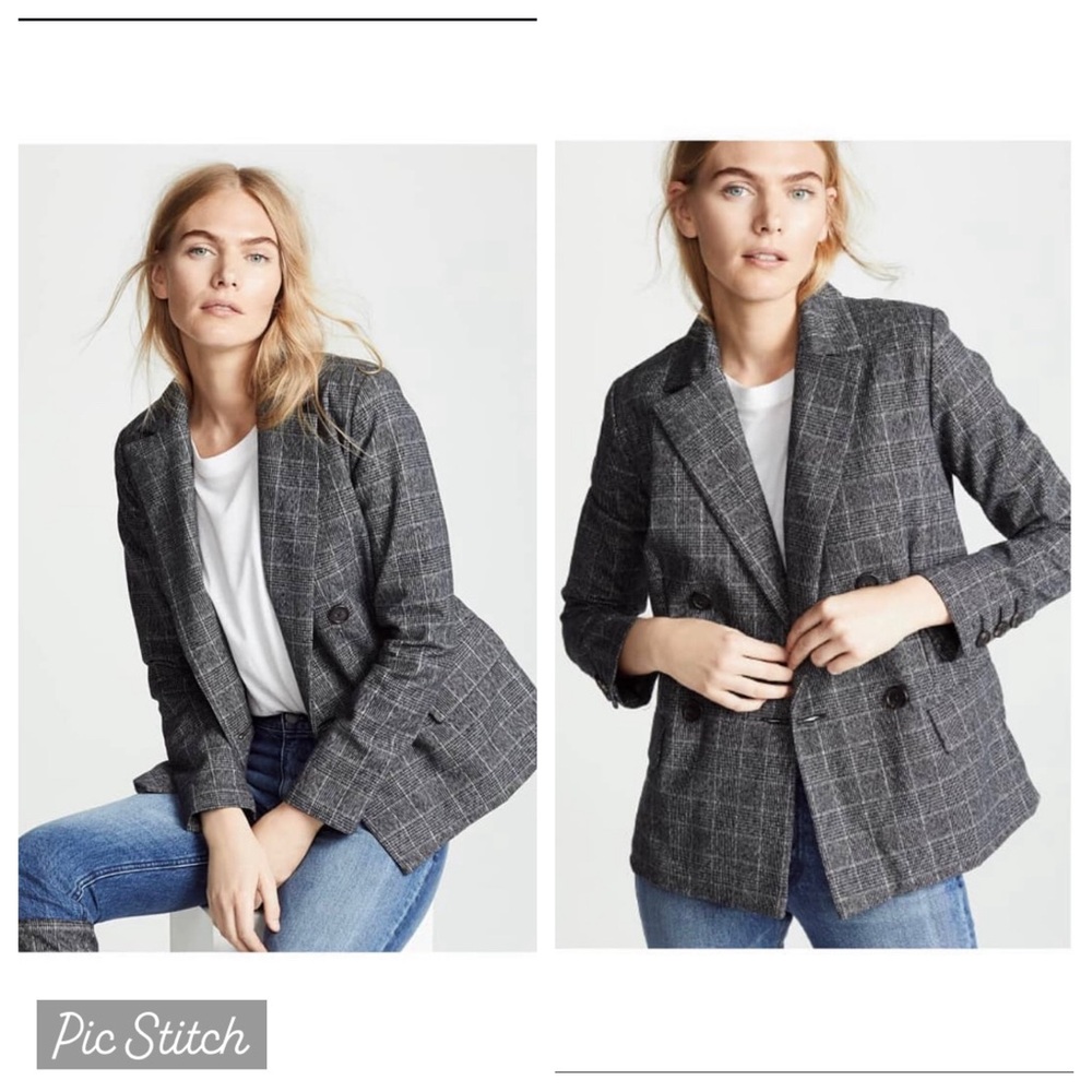 NWT Ei8ht Dreams Perfectly Oversized Double-Breasted Blazer, Size 4, Grey Plaid